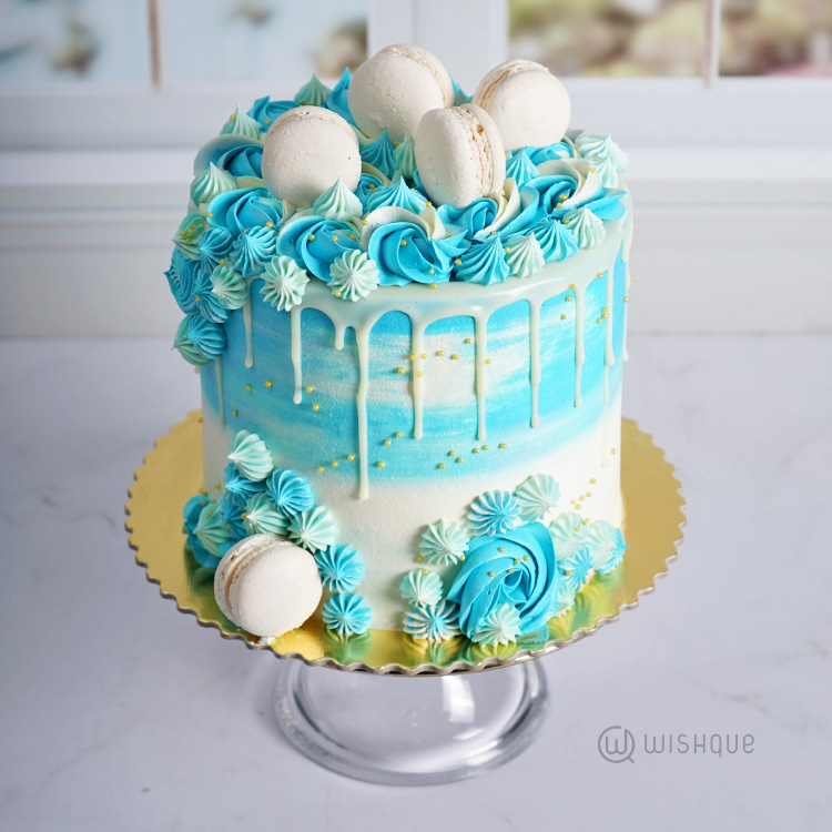 Blue Shades Buttercream Macaron Cake
