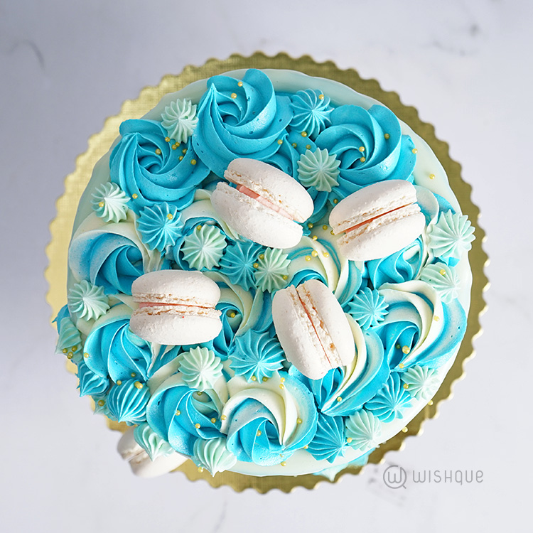 Blue Shades Buttercream Macaron Cake