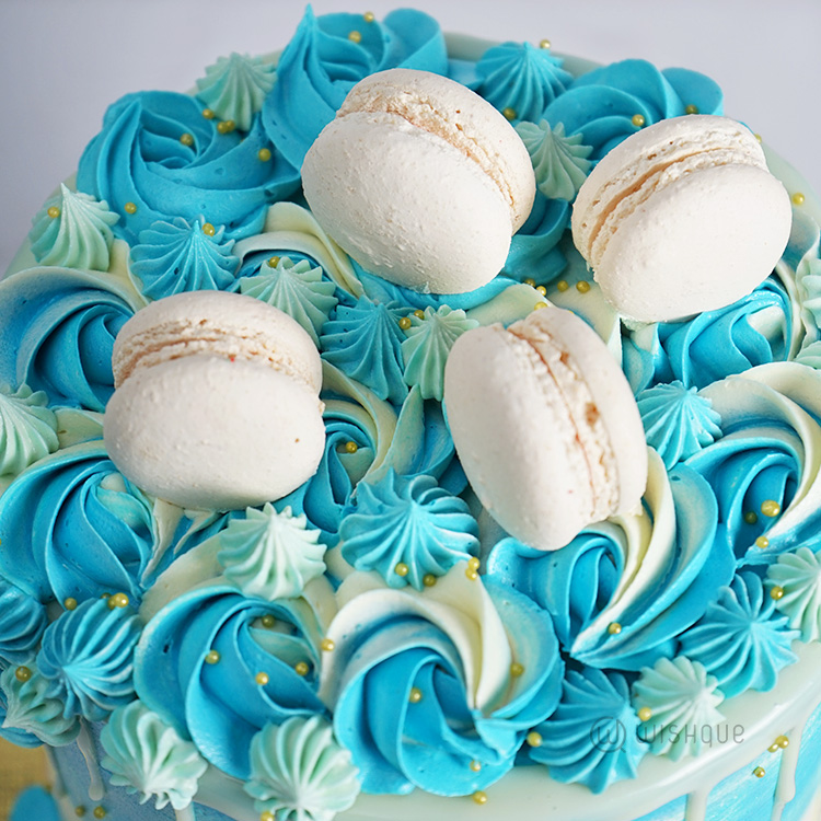 Blue Shades Buttercream Macaron Cake