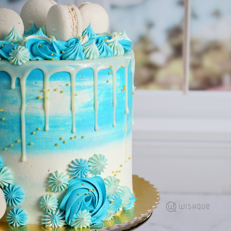 Blue Shades Buttercream Macaron Cake