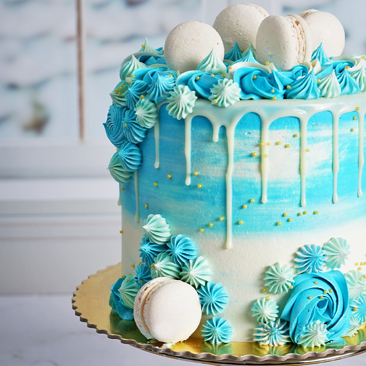 Blue Shades Buttercream Macaron Cake