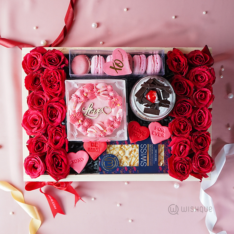 Sweet Platter With Fresh Red Roses