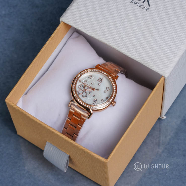 SK SHENGKE Elegant Rose Gold Petals Dial Women's Watch - K0201L01