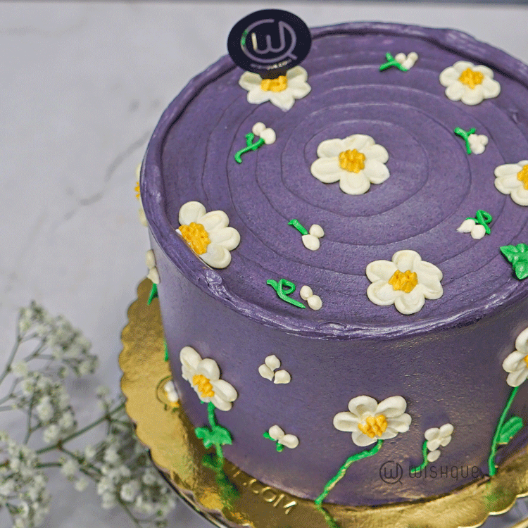 Lilac Daisy Ribbon Cake