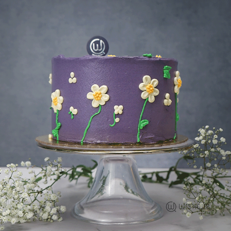 Lilac Daisy Ribbon Cake