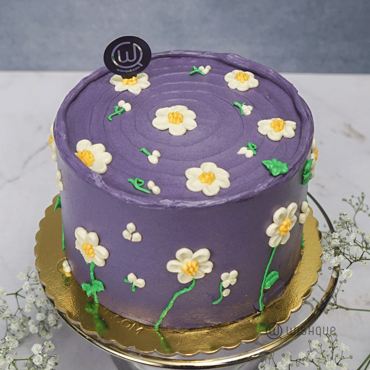 Lilac Daisy Ribbon Cake