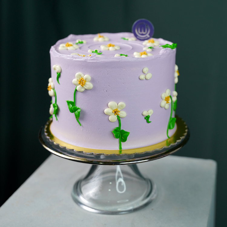 Lilac Daisy Ribbon Cake