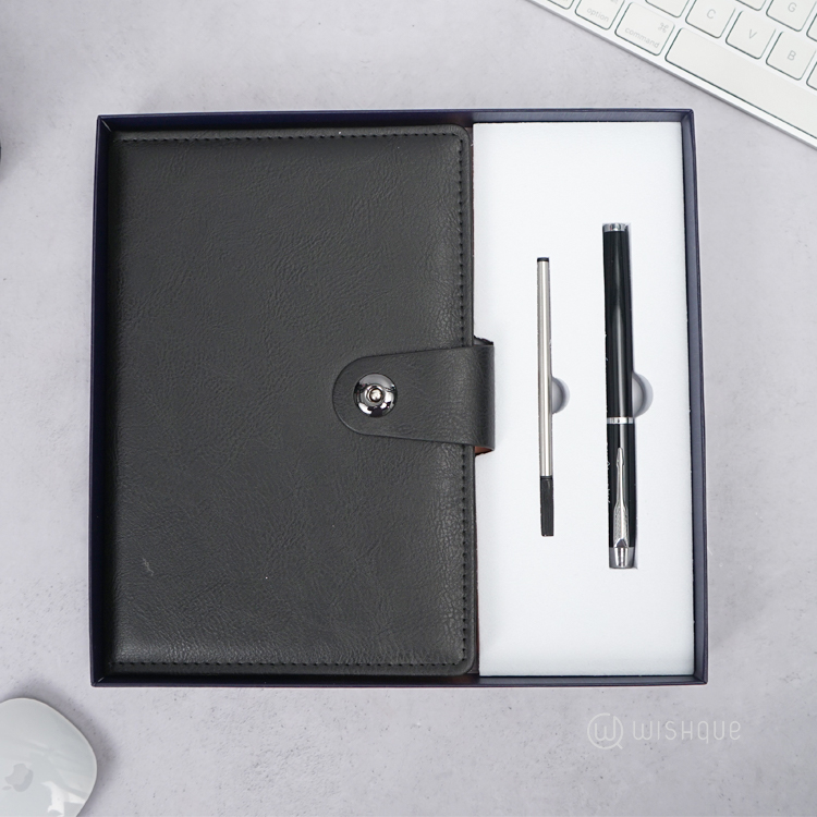 Notebook Diary With Signature Pen Gift Set - Black
