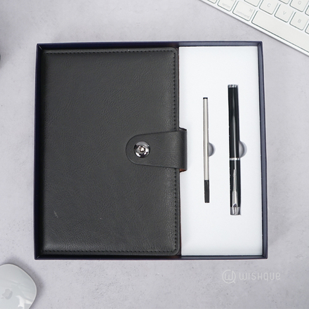 Notebook Diary With Signature Pen Gift Set - Black