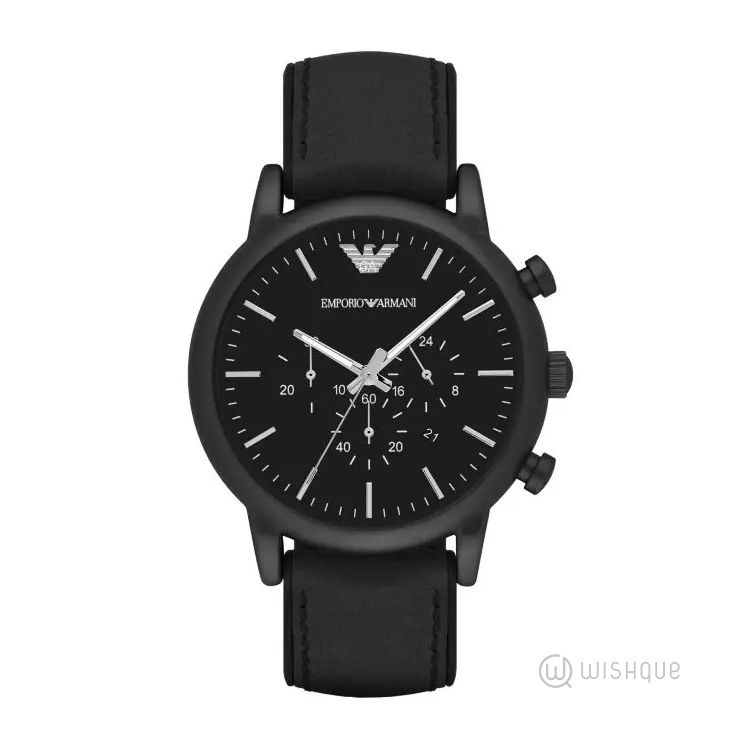 Emporio Armani AR1970 Black Chronograph Dial Black Leather Strap Men's Watch