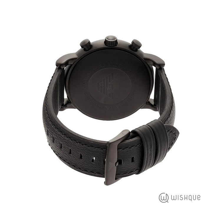 Emporio Armani AR1970 Black Chronograph Dial Black Leather Strap Men's Watch