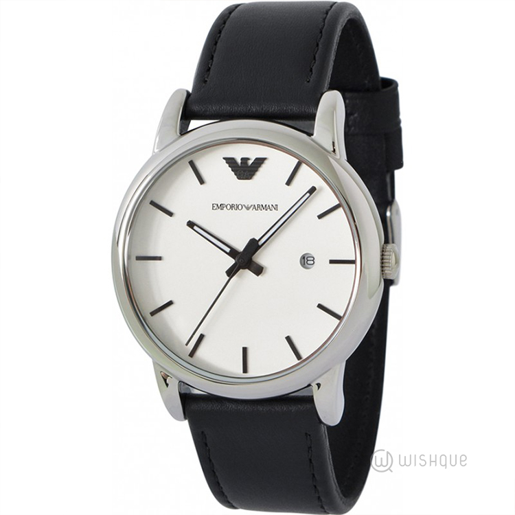 Emporio Armani Silver & Black Leather Mens Watch AR1694