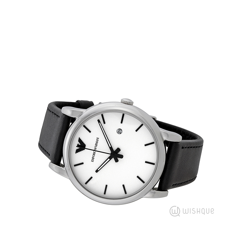 Emporio Armani Silver & Black Leather Mens Watch AR1694