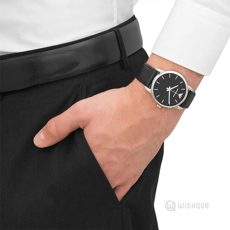 Emporio Armani Silver & Black Leather Mens Watch AR1694