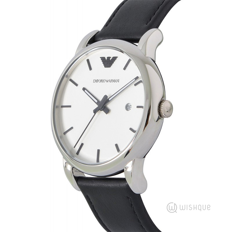 Emporio Armani Silver & Black Leather Mens Watch AR1694