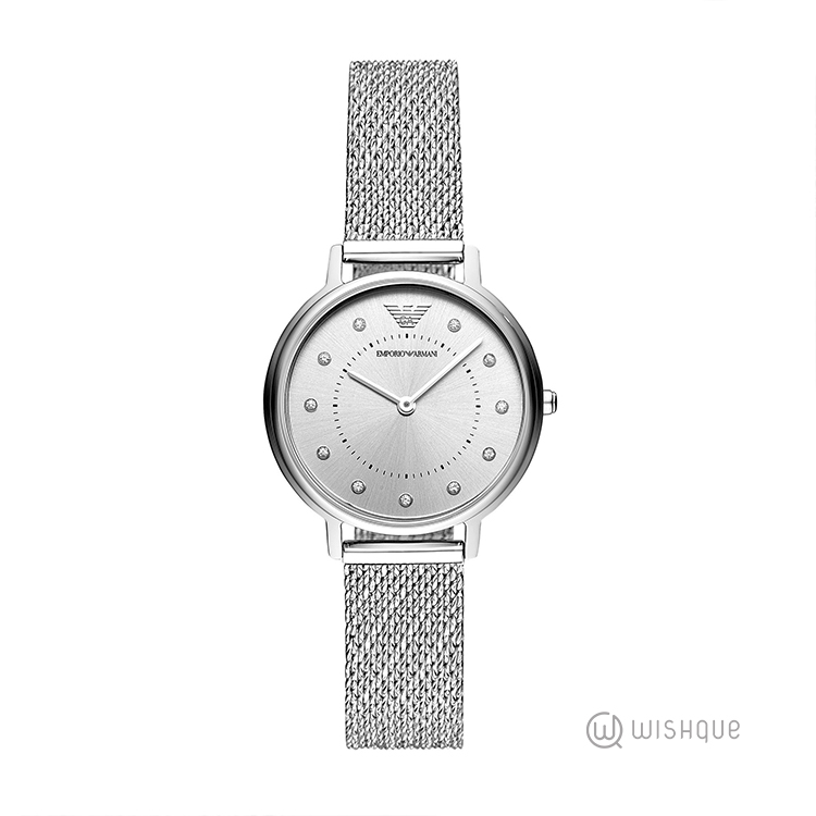 Emporio Armani Silver Tone Mesh Bracelet Analog Women's Watch AR11128