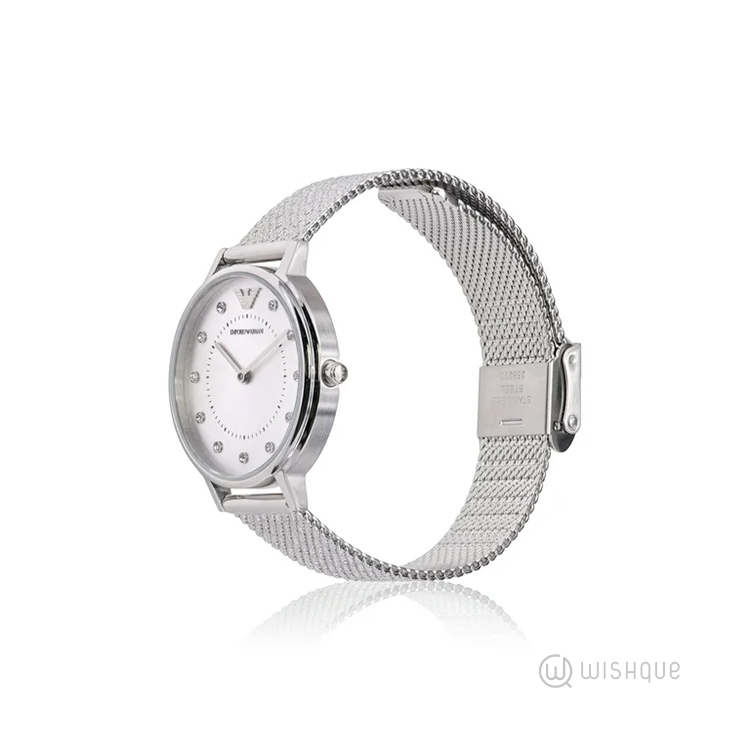 Emporio Armani Silver Tone Mesh Bracelet Analog Women's Watch AR11128