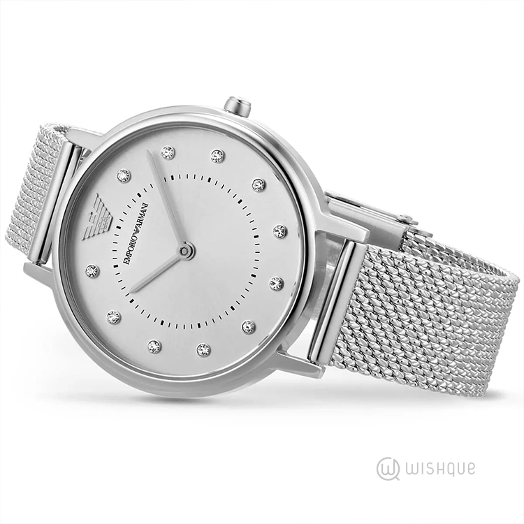 Emporio Armani Silver Tone Mesh Bracelet Analog Women's Watch AR11128