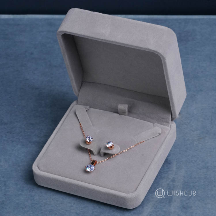 Alexandra Pale Blue Pendant And Earrings Set With Cloe Crystals Rose-Gold Plated