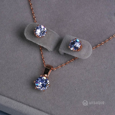 Alexandra Pale Blue Pendant And Earrings Set With Cloe Crystals Rose-Gold Plated