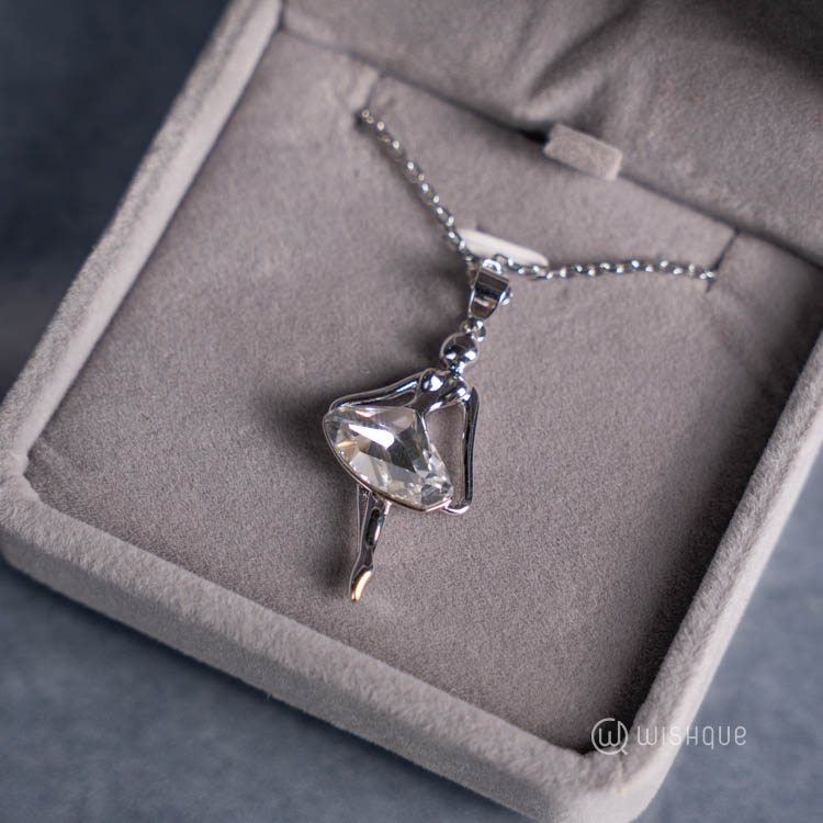 Ballet Elegance Ballerina Pendant With Cloe Crystals White-Gold Plated
