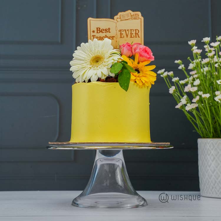 Best Teacher Ever Yellow Bloom Chocolate Pot Cake