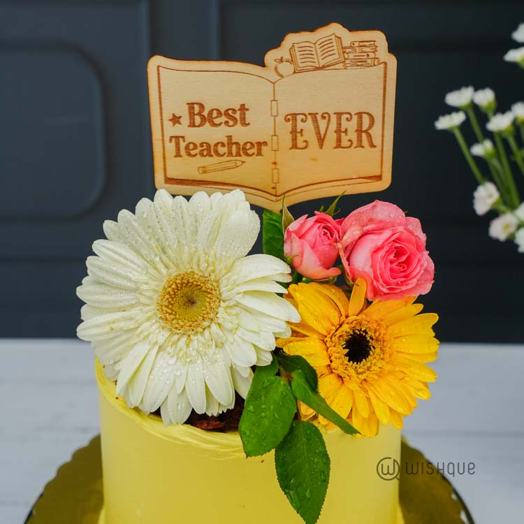 Best Teacher Ever Yellow Bloom Chocolate Pot Cake