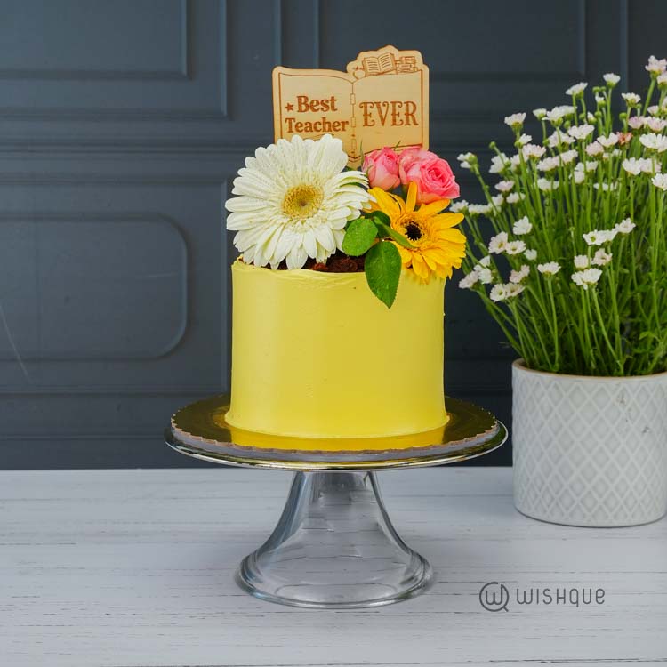 Best Teacher Ever Yellow Bloom Chocolate Pot Cake