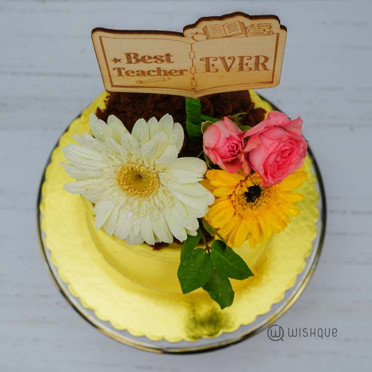 Best Teacher Ever Yellow Bloom Chocolate Pot Cake