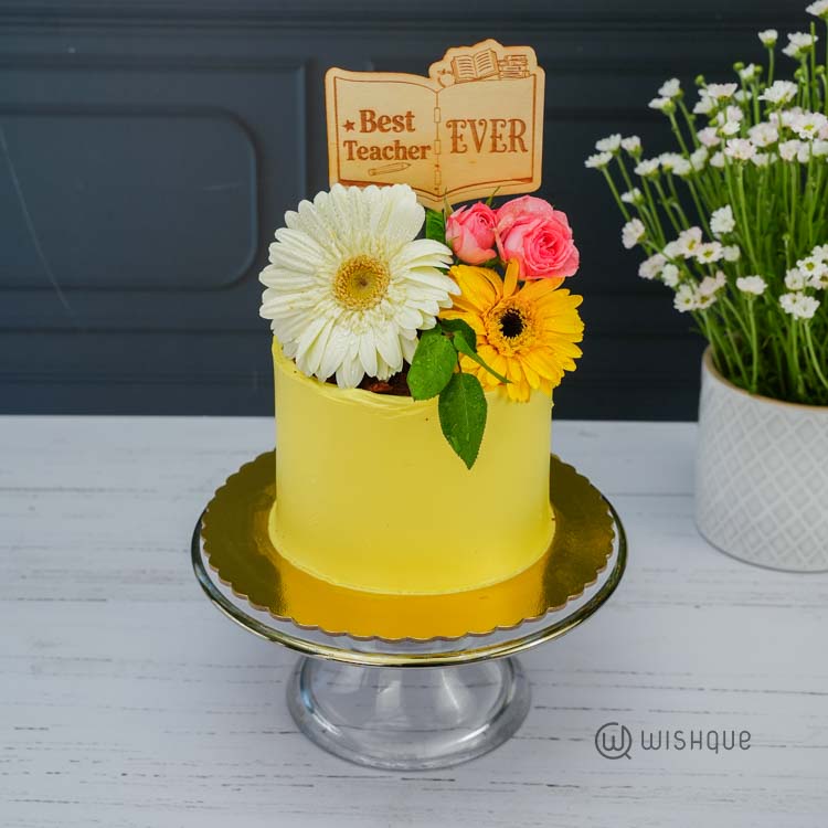 Best Teacher Ever Yellow Bloom Chocolate Pot Cake