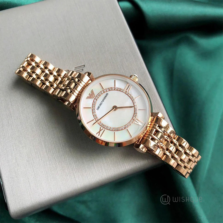 Emporio Armani AR1909 Mother of Pearl Dial Rose Gold Stainless Steel Watches