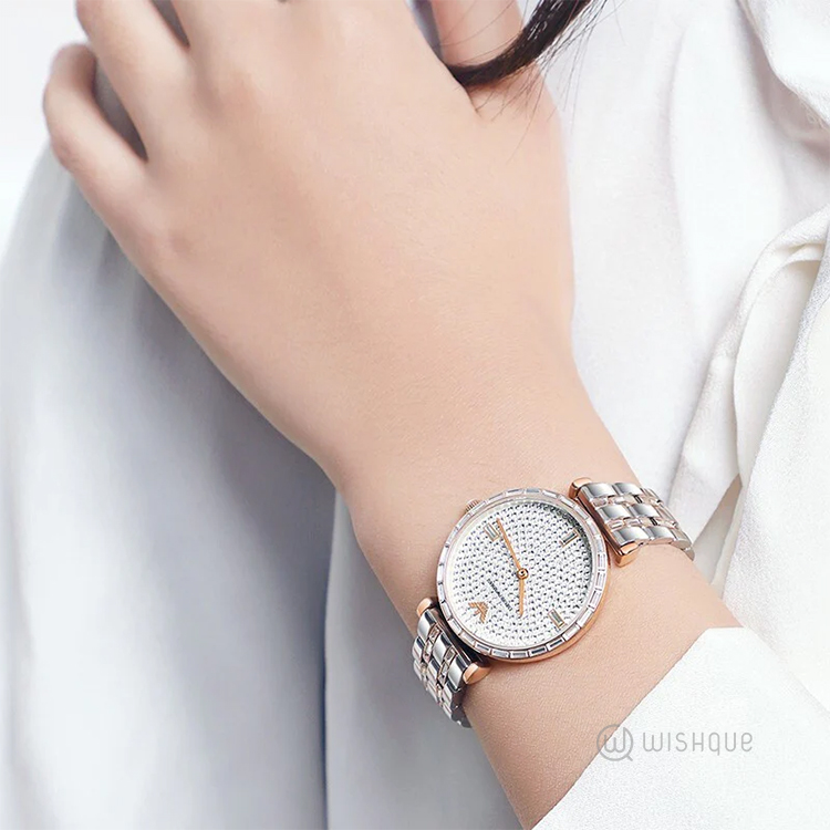 Emporio Armani Women’s Analog Stainless Steel Silver Dial 32mm Watch AR11293