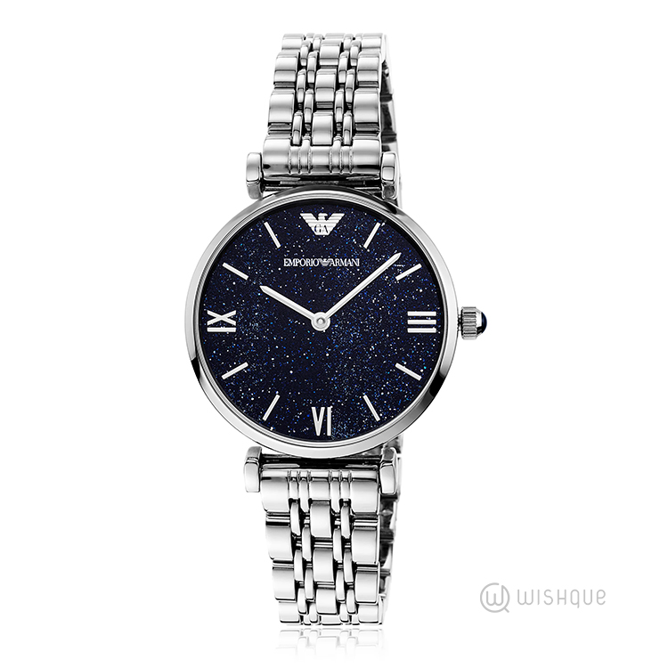 Emporio Armani AR11091 Gianni T-Bar Silver and Navy Blue Women's Wrist Watch