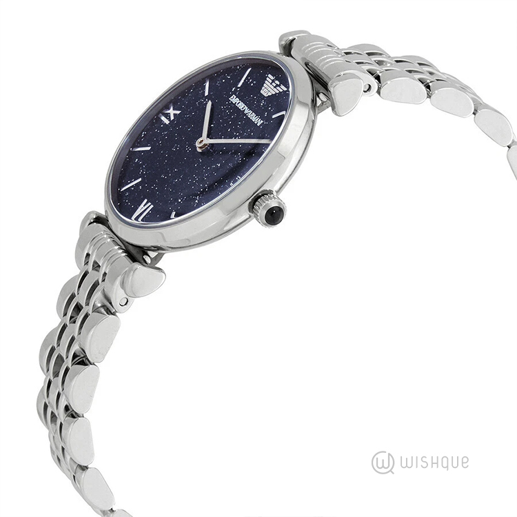 Emporio Armani AR11091 Gianni T-Bar Silver and Navy Blue Women's Wrist Watch
