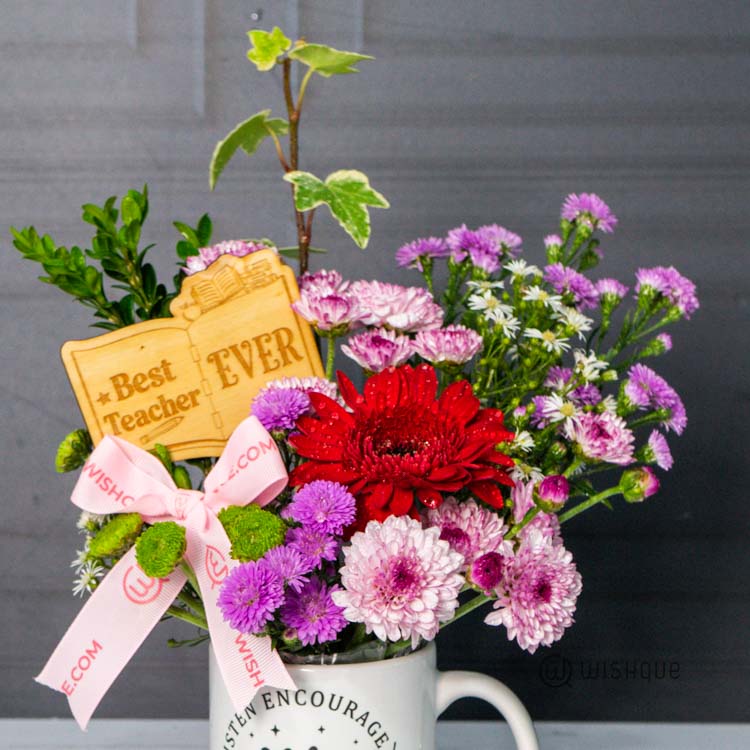 Best Teacher Ever Fresh Flower Mug Arrangement