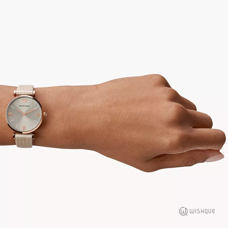 Emporio Armani AR1681 Women's Two-Hand Nude Leather Watch