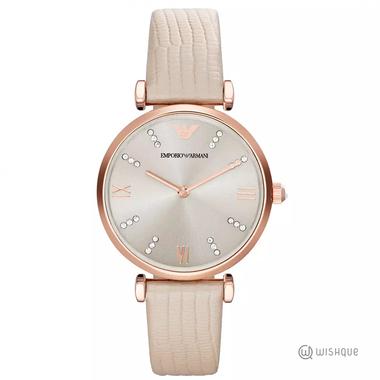 Emporio Armani AR1681 Women's Two-Hand Nude Leather Watch