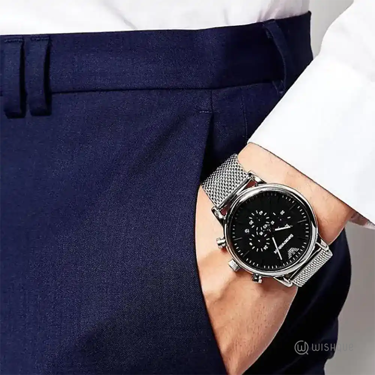 Emporio Armani AR1808 Black Chronograph Dial Steel Mesh Bracelet Men's Watch