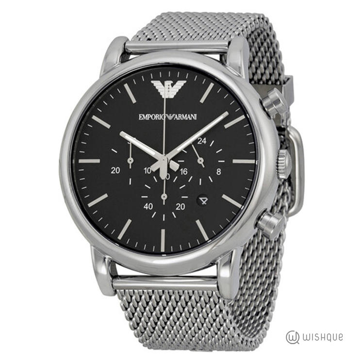 Emporio Armani AR1808 Black Chronograph Dial Steel Mesh Bracelet Men's Watch
