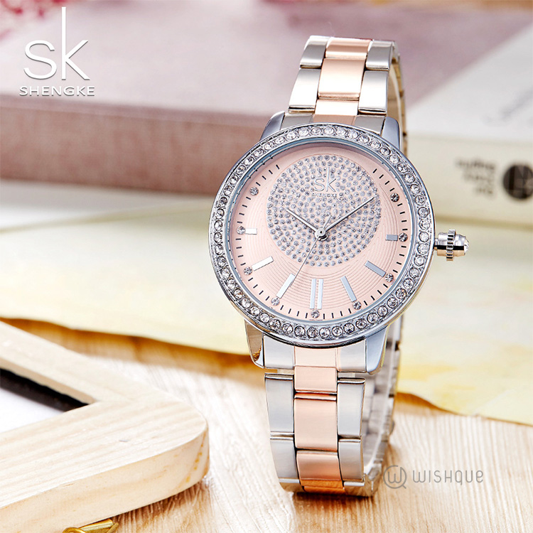 Shengke Women Watch Crystal Luxury Ladies Watch Pink - K0075