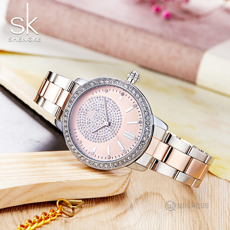 Shengke Women Watch Crystal Luxury Ladies Watch Pink - K0075