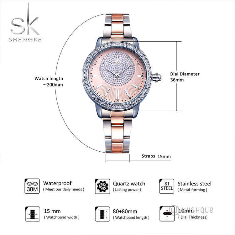 Shengke Women Watch Crystal Luxury Ladies Watch Pink - K0075