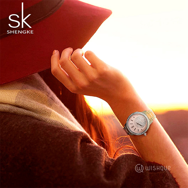 Shengke Women Watch Crystal Luxury Ladies Watch Pink - K0075