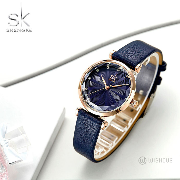 SK Blue Women Watch With Cutting Glass K0099L03