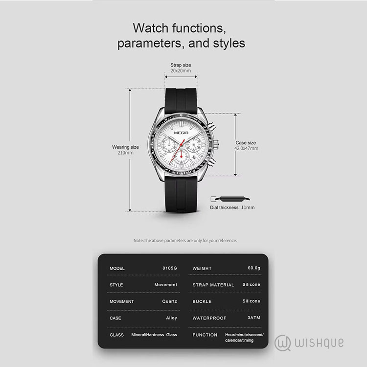 MEGIR Men's Sport & Business Silicone Strap Watch