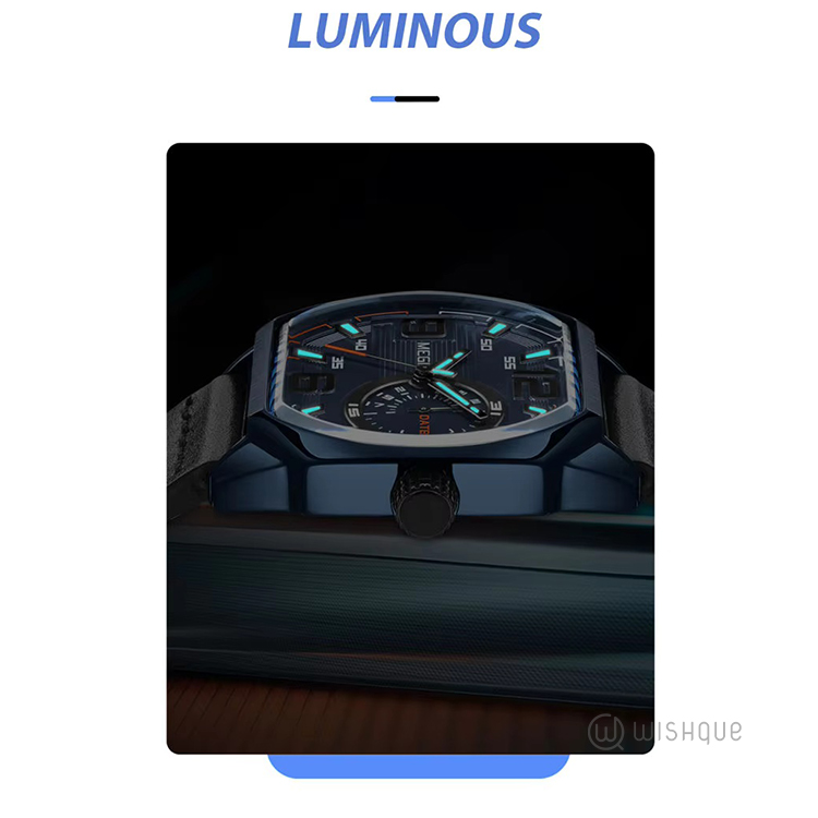 MEGIR Casual Sport Watches for Men Leather Black Strap Quartz Watch