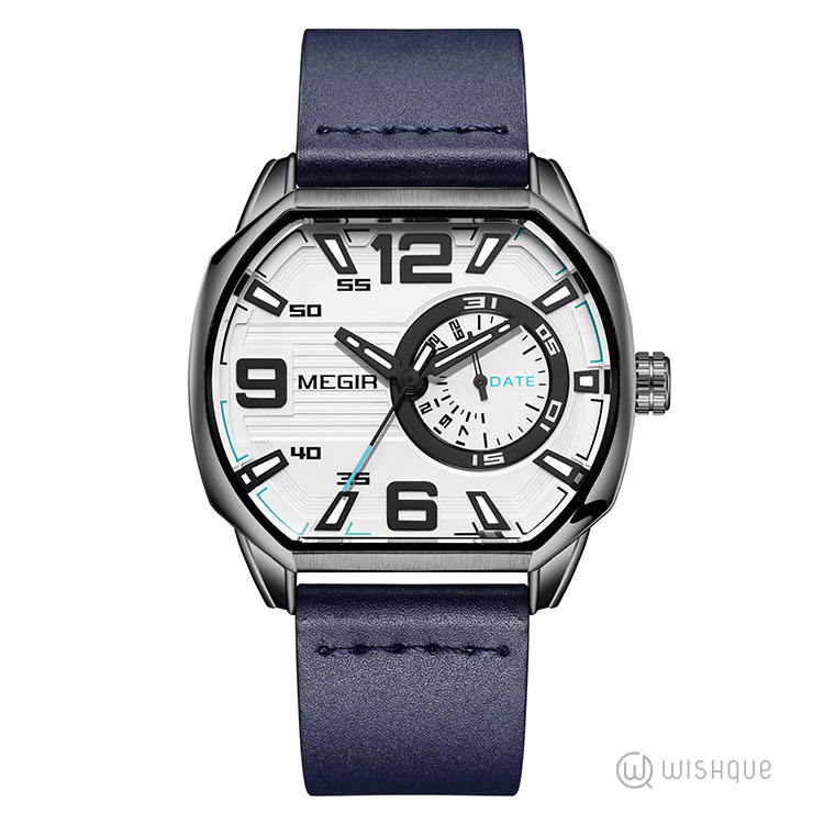 MEGIR Casual Sport Watches for Men Leather Blue Strap Quartz Watch