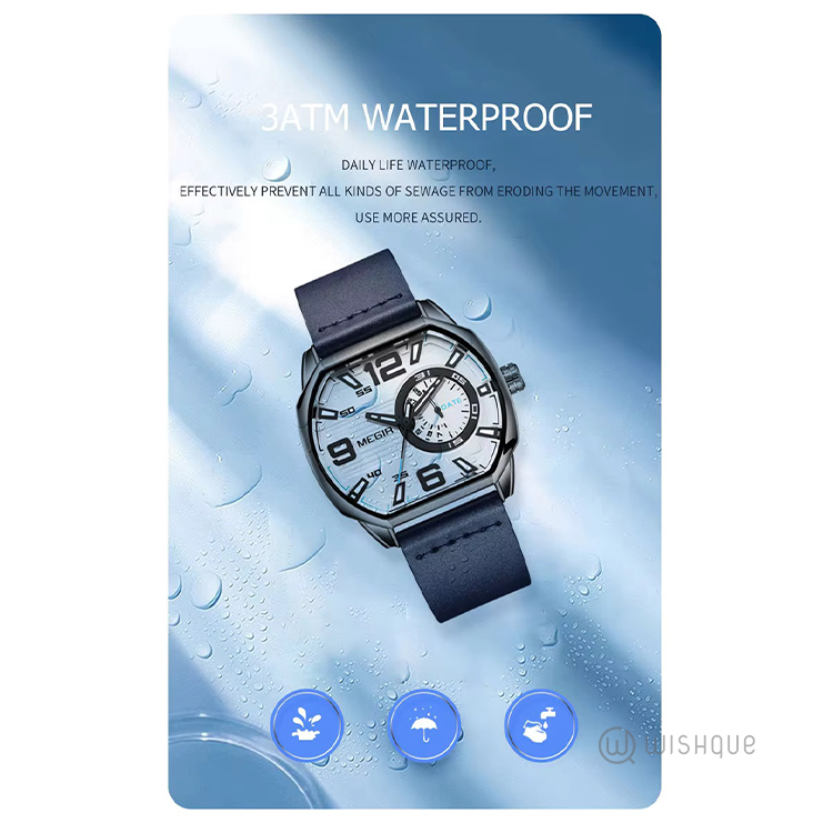 MEGIR Casual Sport Watches for Men Leather Blue Strap Quartz Watch