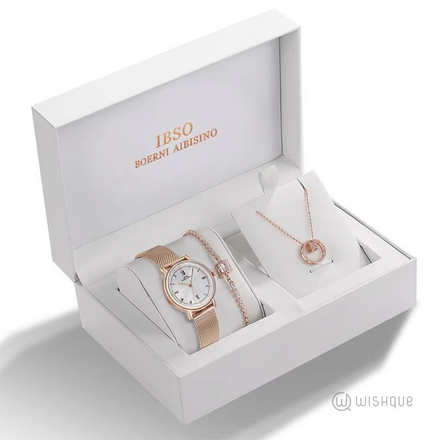 IBSO Ladies Quartz Rose Gold Watch And Jewelry Gift Set 6520-1