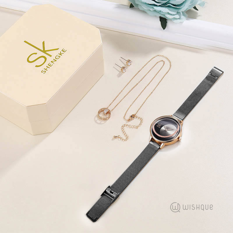 SK Women Quartz Movement Women Watch & Jewellery Set